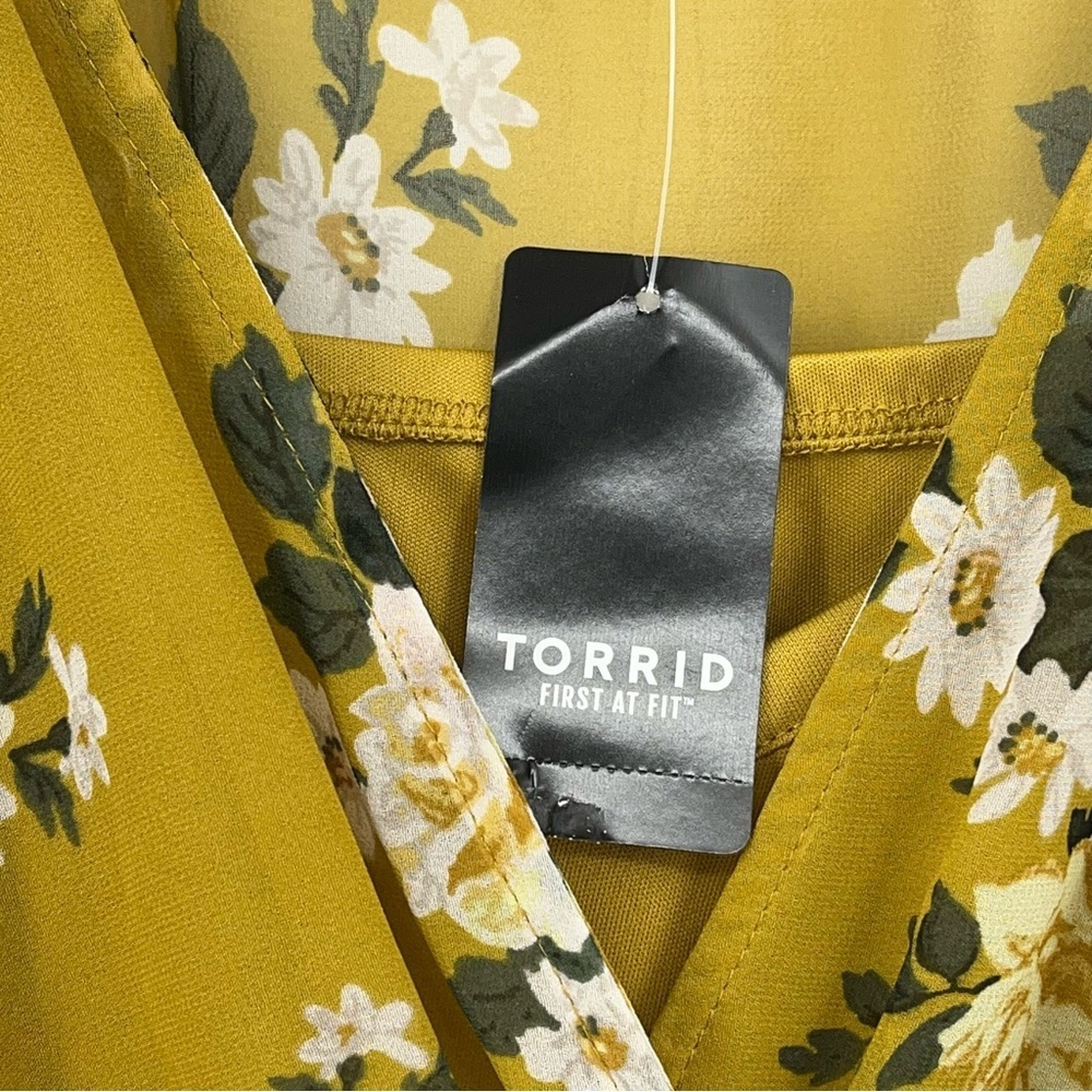 Torrid 1X Floral High Low Yellow Sheer Maxi Dress 0127 Slip Underneath mustard - Picture 7 of 14